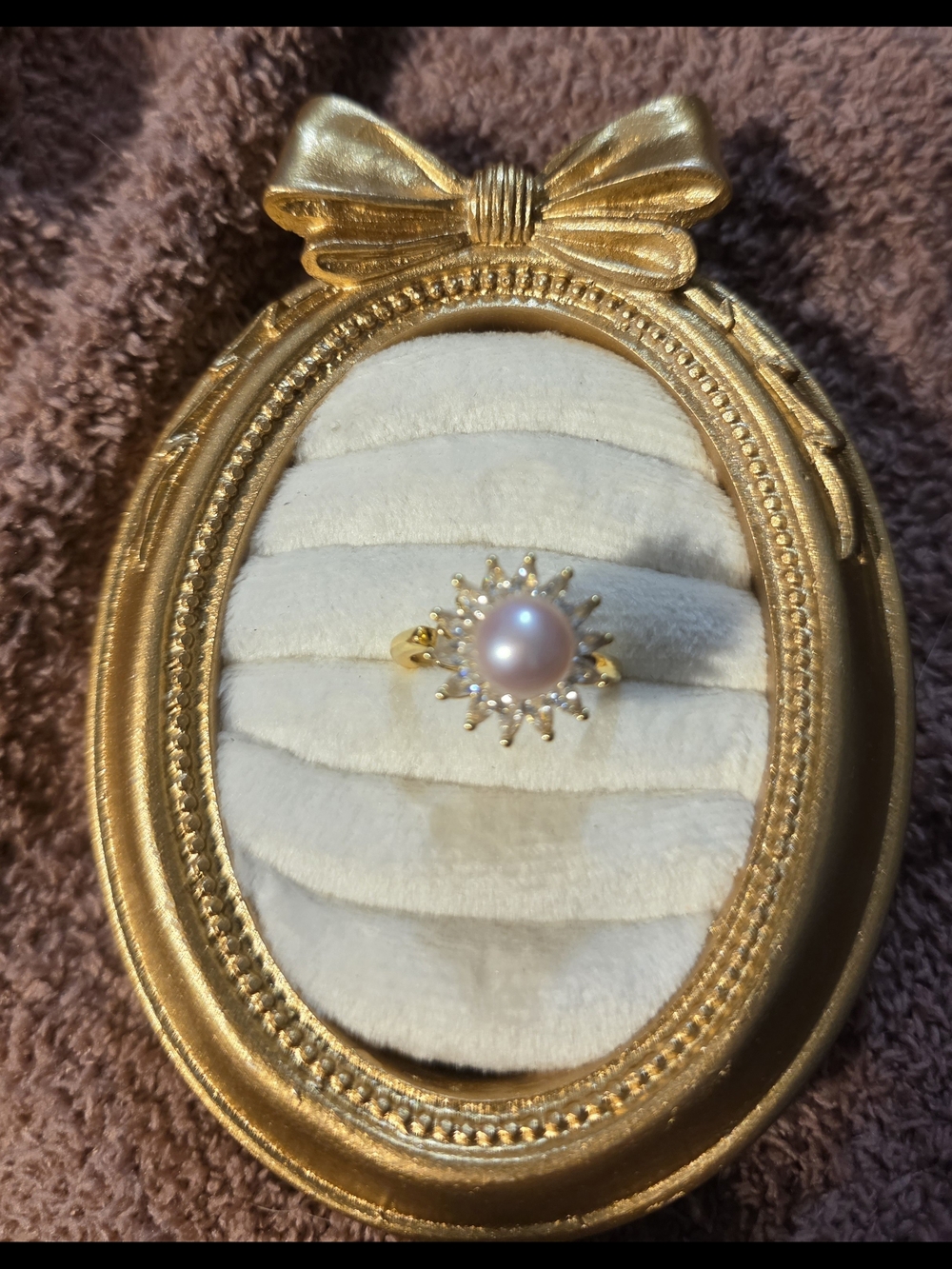 Spinner Ring With Pink Pearl Sunburat